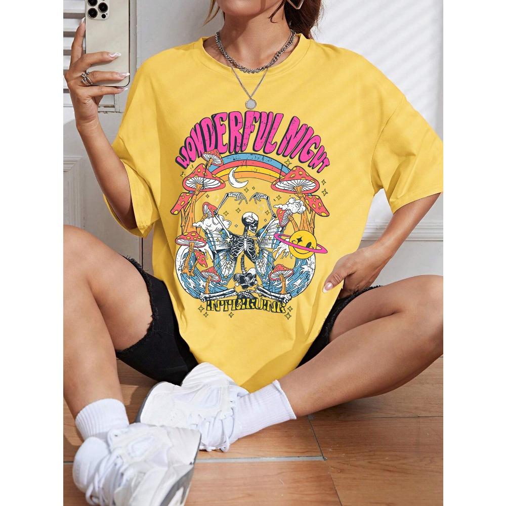 Dancing Skull Printed Female T-Shirts Cool Comfortable Tshirts Casual Fashion Tee Shirts Hip Hop Oversized Women Tops