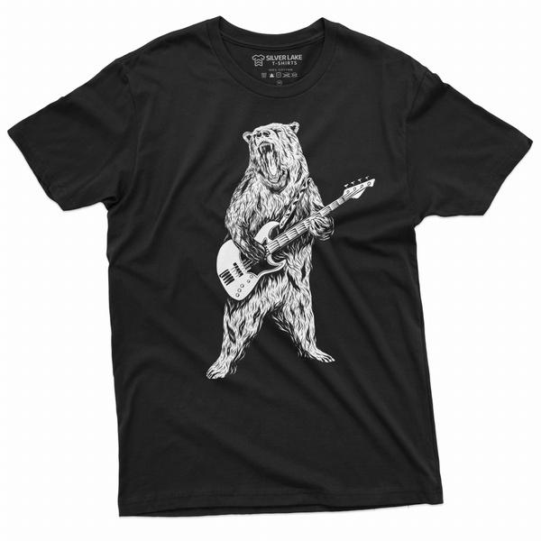 Men s Musical Band Bear Guitarist Tee Shirt Guitar Gifts country music t-shirt XXL