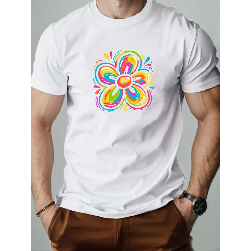 Men S Colorful Floral Pattern Summer Casual Short-Sleeve T-Shirt S