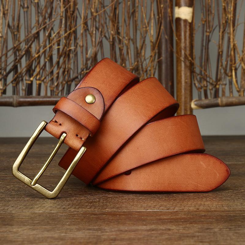 

Men s Genuine Leather Top Grain Cowhide Belt with Pin Buckle - Casual, Versatile Korean Style for Middle-Aged and Young Trendsetters 125cm