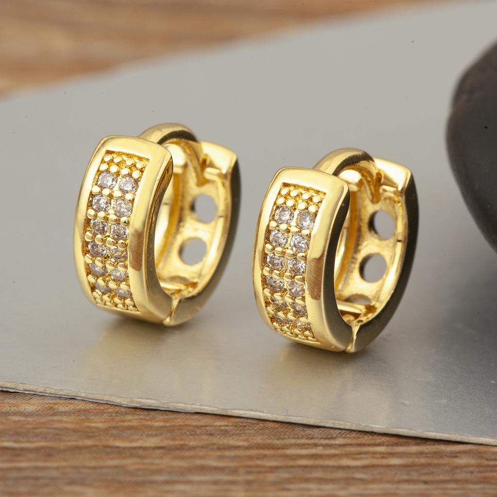Nidin Hot Sale Round Hollow Design Hoop Earrings For Women Double Layer Shiny Crystal Zircon Fashion Versatile Ear Jewelry Gifts