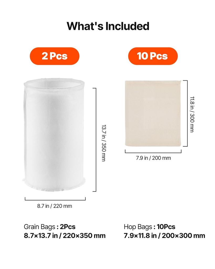 Brew Bags, 2 PCS Food Grade Nylon Material Grain Bag, 10 PCS Natural Cotton-Linen Hop Bag, Easy To Clean, Reusable & Ultra-Fine Mesh Home Brewing