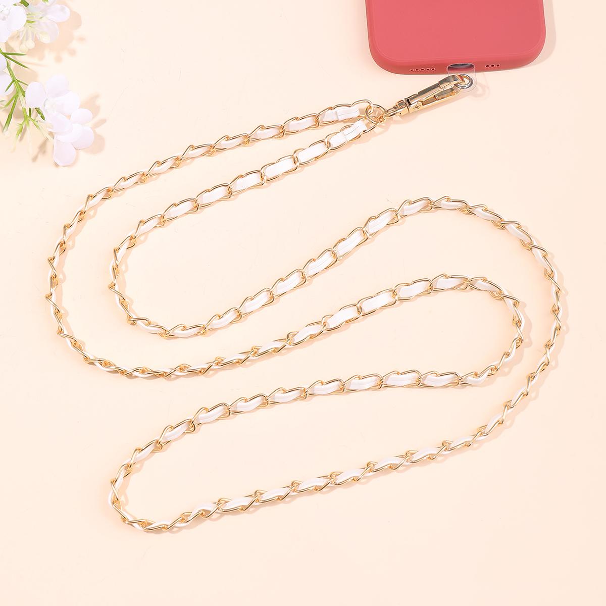 

Gold Chain, White Leather Clip Buckle, Long Diagonal Cross Phone Strap With Card