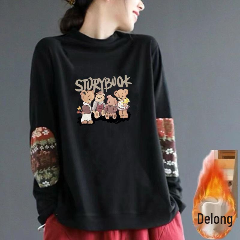 

Роскошный двухсторонний бархатный топ с ретро-принтом - Теплый, с полувысоким воротником, свободного кроя, с длинными рукавами, в этническом стиле. S (75-85 jin)