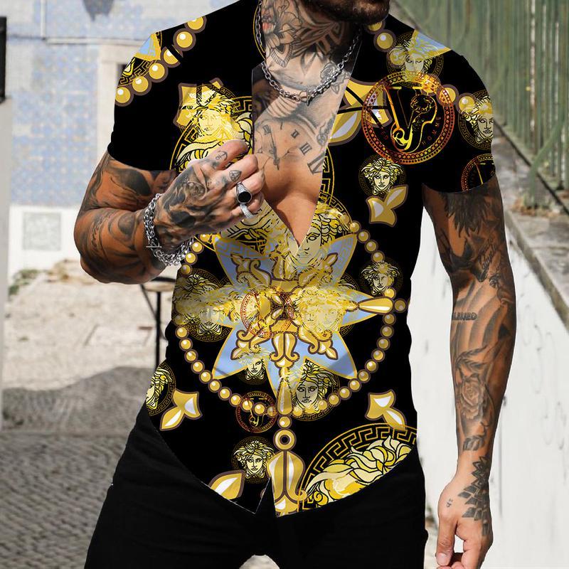 Pánské košile Krátké Luxusní košile s límečkem Lapel Prom Vysoce kvalitní topy Pánské oblečení Slim Fit Tričko 5xl Barokní potisk Volná trička