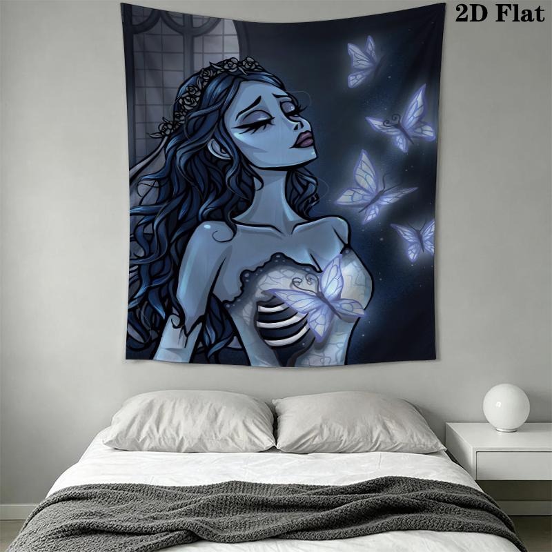 Corpse Bride anime Wall Tapestry Aesthetic Wall Hanging Printed Fabric Blanket Decorative Tapestries for Bedroom Living Room Home Decor