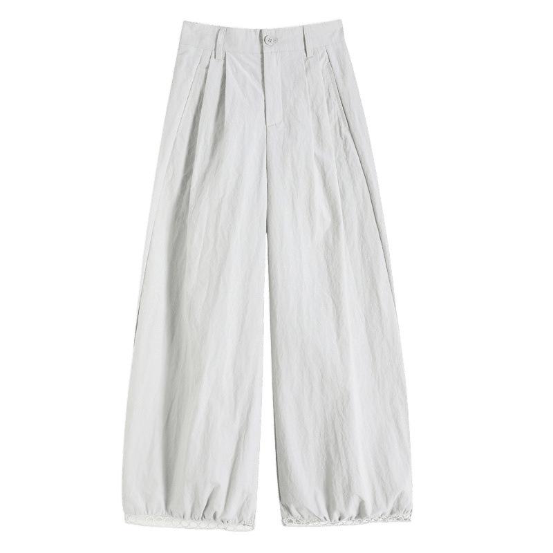 Women's Lace-Trim Wide-Leg Cropped Pants - 2025 Sun Protection, Lightweight & Casual