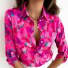 Camicia Vintage a Maniche Lunghe con Stampa Donna Colletto Classico Blusa Casual Top da Ufficio Abbottonatura Camicie Eleganti Larghe Femminili 24189