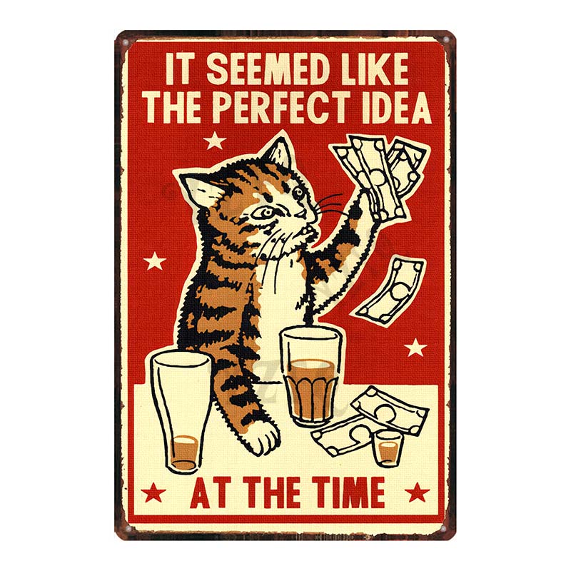 Cat And Dog Diet Funny Picture Metal Tin Signs Plaque Vintage Wall Bar Home Art Pet Shop Decor Customizable 30X20CM DU-7090A