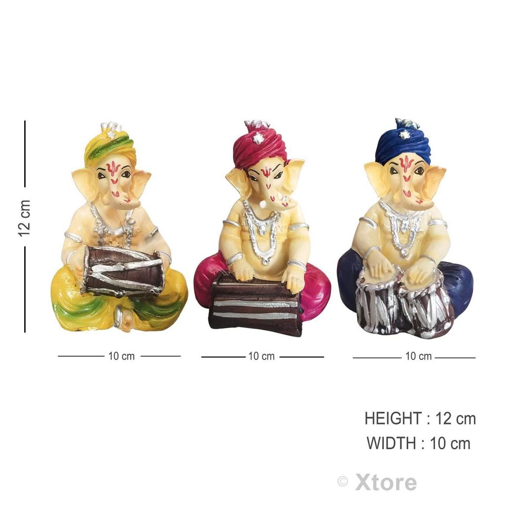 Musical Ganesha 3 Statues for Home Decor - (Multicolor, Pack of 3)