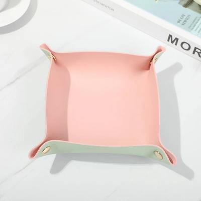 1 szt. 25x25 cm Styl nordycki Skórzana taca do przechowywania Organizer na biurko Na klucze biżuterię kosmetyki Pudełko do przechowywania Składany organizer Wystrój domu