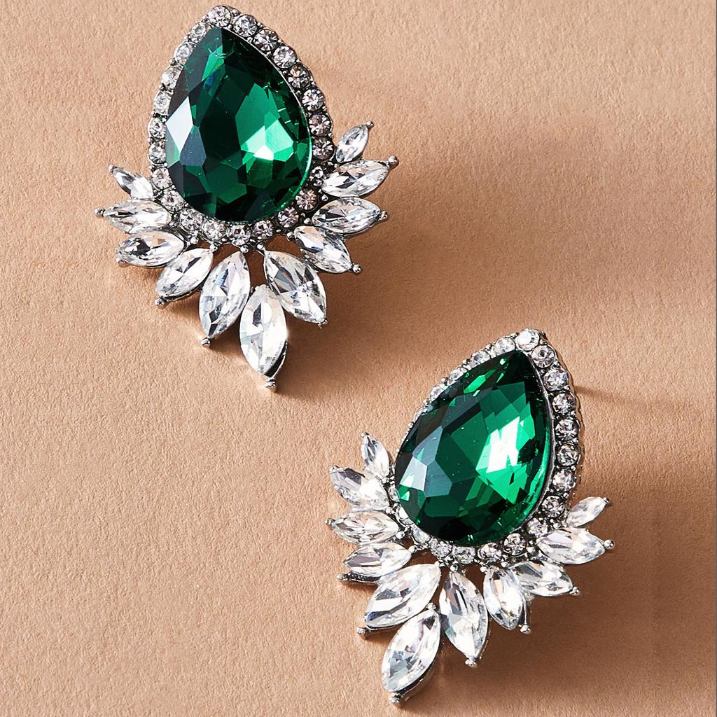 Atmosphärische, modische Wassertropfen-Ohrringe, modische Smaragd-Blitz-Diamant-Wassertropfen-Ohrstecker, Schmuck, Bekleidungszubehör