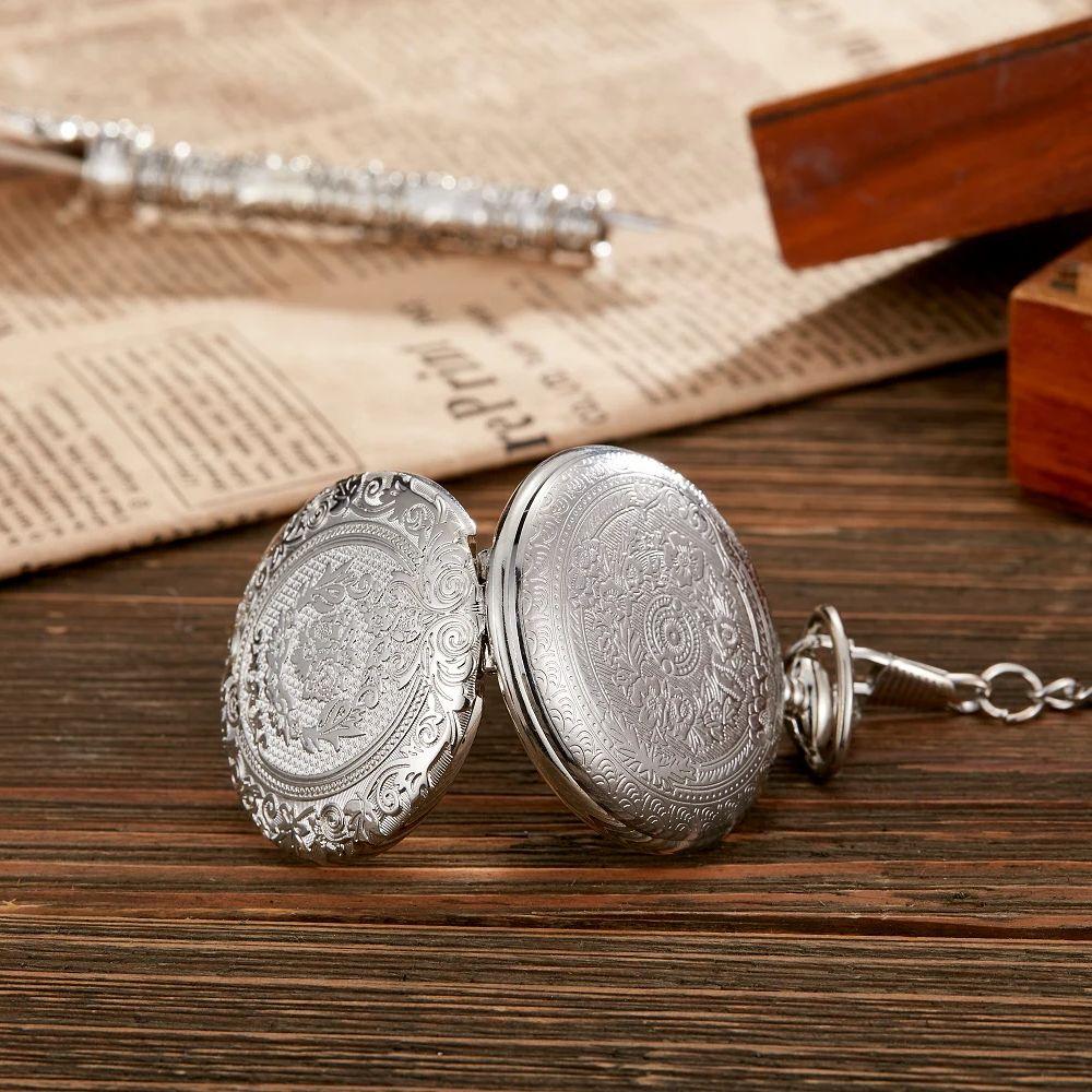 Vintage classic quartz pocket watch exquisite carved flip chain pendant men women pocket watches reloj