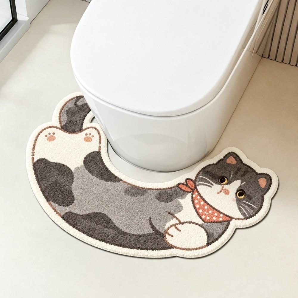 Cartoon Pattern Decorative Floor Mat U-Shaped Curved Toilet Rug U-Shaped Bathroom Rug Toilet Base