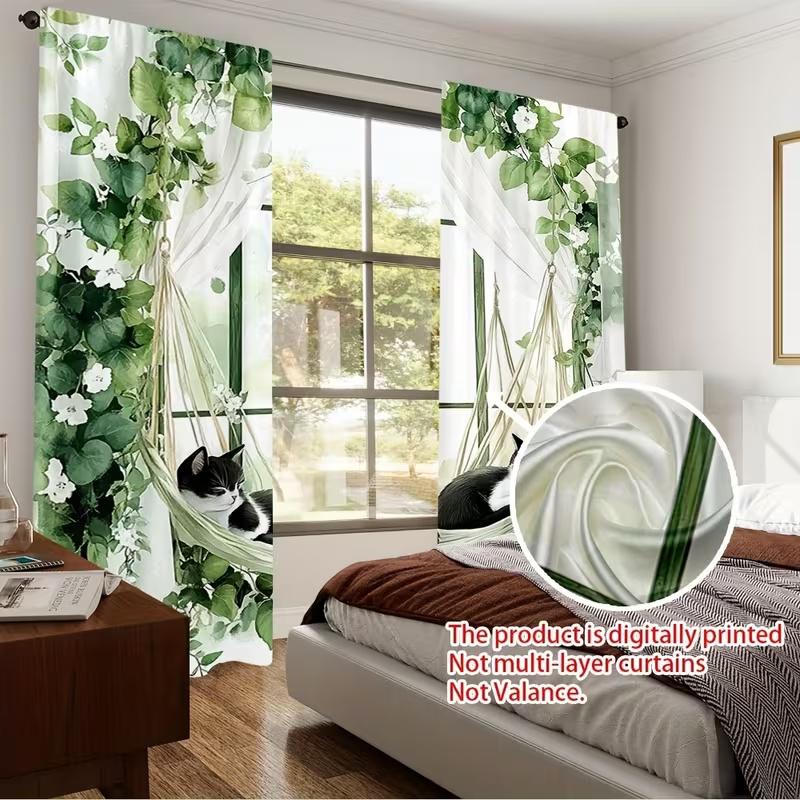 2 Pcs Hanging Basket Cat Print Curtains,suitable for Bedroom,living Room Kitchen Decoration,home Decoration,window Decoration