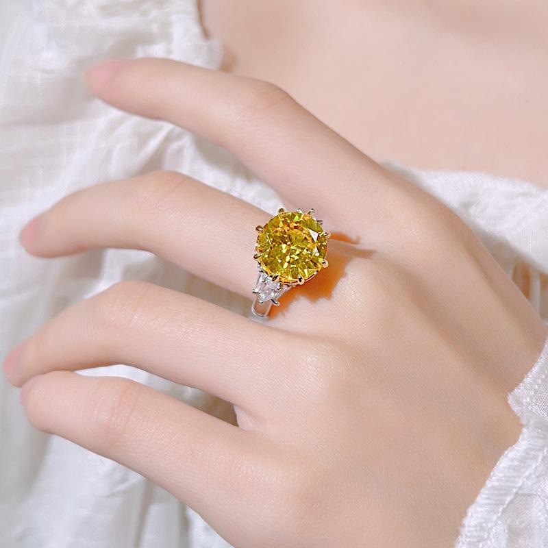 Ring Jewelry Colored Treasure Round Heavy Industry Luxury Inlaid Ring Women'S Two-Color Gold-Plated Ring