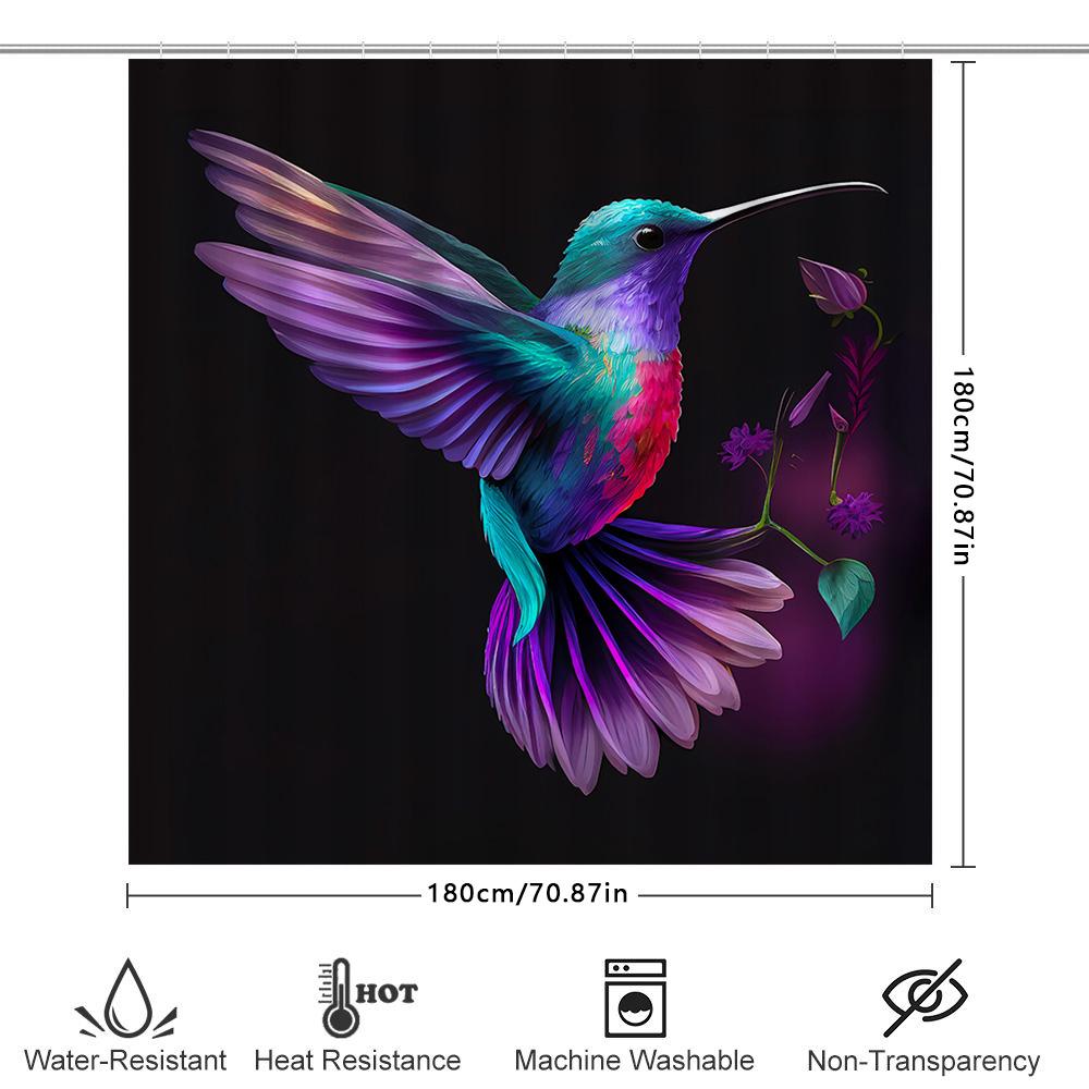 Stylish Hummingbird Shower Curtain Bathroom Decor with Floral Design Vibrant Colors Size 72 x 72 Inches Waterproof Fabric for Ba