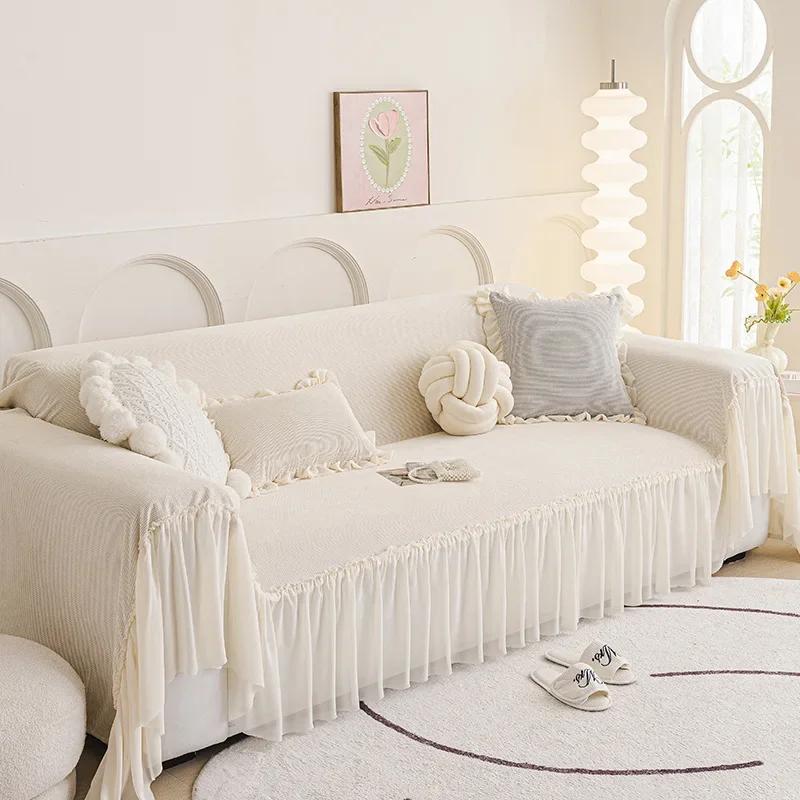 Corduroy Sofa Towel Covers With Skirt Edge French Anti Scratch Dust Cover For Living Room All Inclusive Lace Skirt Seat Cushion