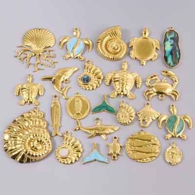6pcs Stainless Steel Real Natural Shell Enamel Charms For Jewelry Making Bulk Ocean Animal Pendant DIY Breloque Acier Inoxydable