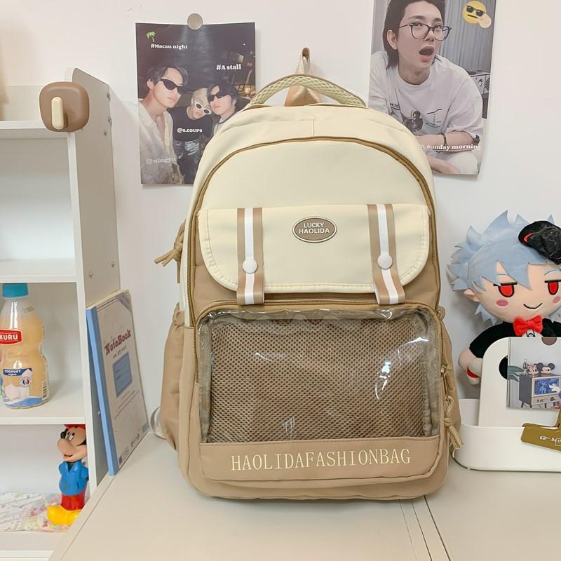 ins bar pain bag contrasting color schoolbag middle school student backpack large capacity college style transparent schoolbag