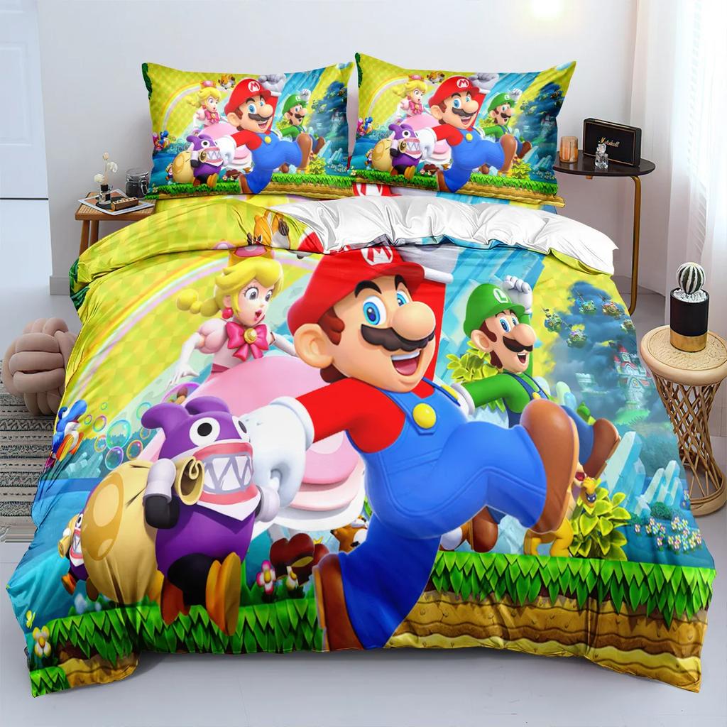 Mario Duvet Cover Sets Anime Bedding Set Bed Cover Kids Adult Quilt Cover Pillowcase Gifts Bedroom Decor