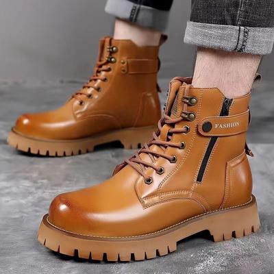 Herren-Herbst- und Winter-warme Herrenstiefel aus echtem Leder mit dicker Sohle im britischen Stil