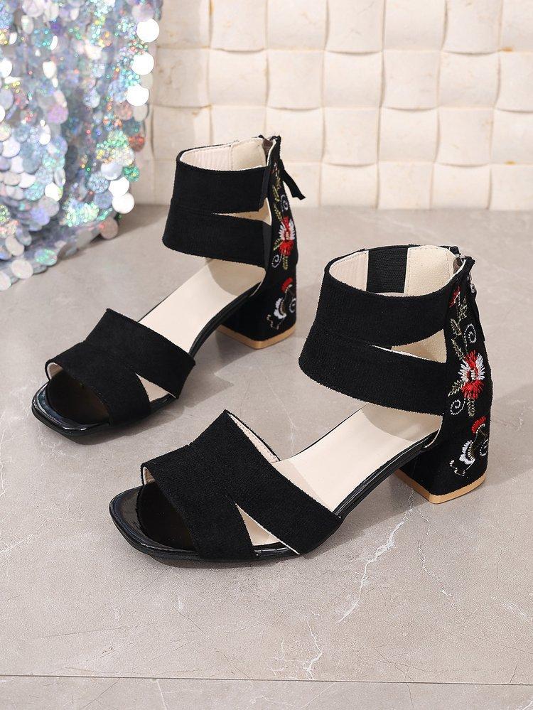 

Summer new temperament high-heeled sandals round head thin heel solid color open-toed casual daily versatile fashion Internet celebrity same style 42