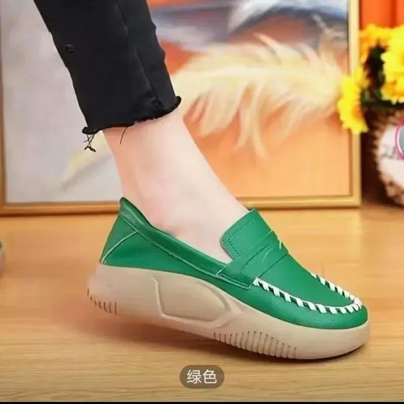 Thick-soled Casual Slip-on Loafers Women Anti-slip 2024 Spring Autumn New Comfortable Soft-soled Color-blocking Women's Shoes
