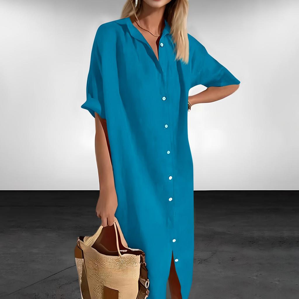 Ein lockeres V-Ausschnittkleid für Damenmode