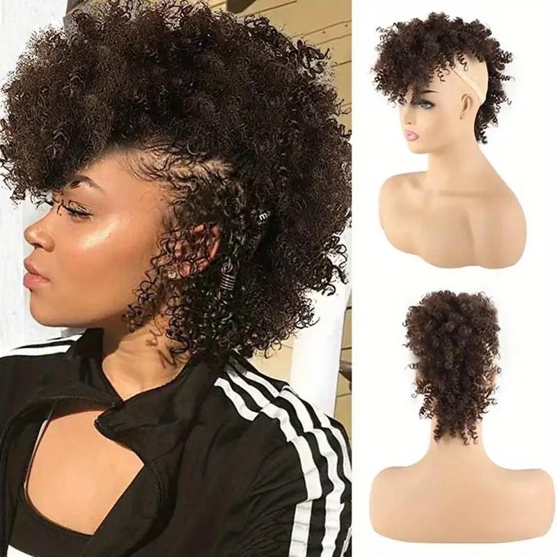 New Arrival Synthetic Ponytail with Bangs Afro Kinky Curly Mohawk Ponytail Bun Clip in Hair Extension for Black Women