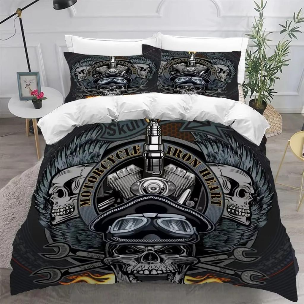 Skull and Beauty Duvet Cover Set Full Size Gothic Sugar Skull Angels and Demons Bedding Set with Pillowcase Twin Double Bed Sets