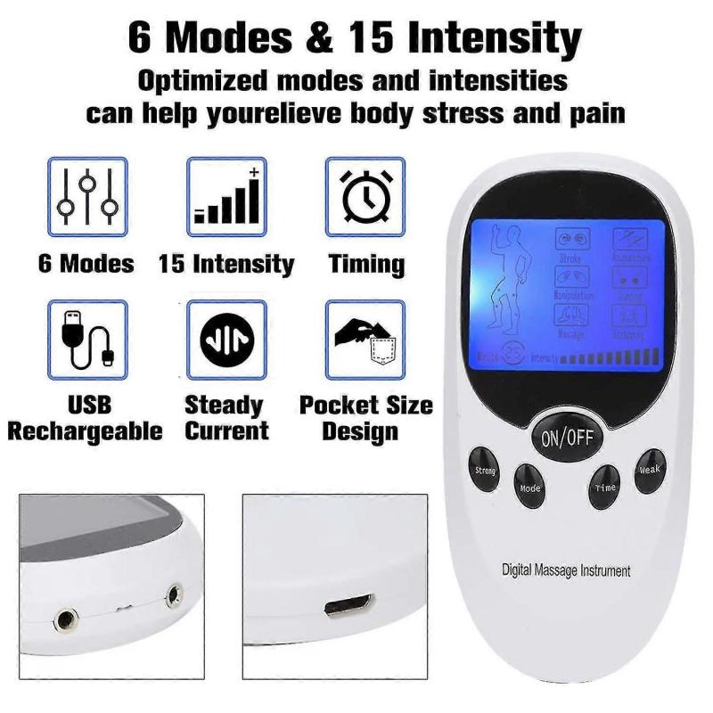 Dual Channel TENS Muscle Stimulator Pain Relief Therapy Device with 8 Electrode Pads for Body Recovery