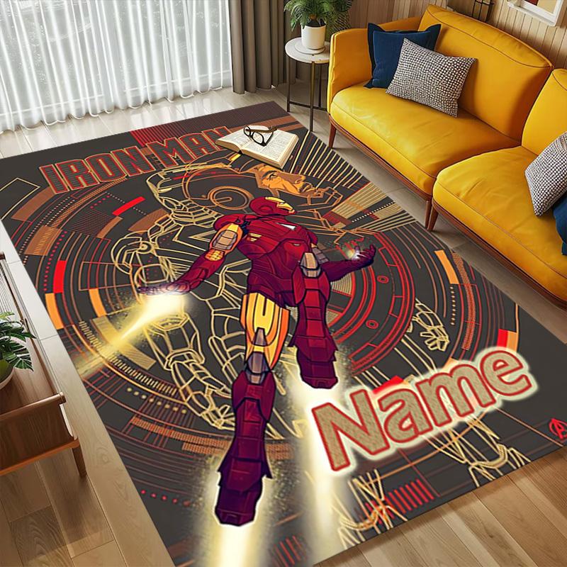 Personalized Name Iron Man Flight Living Room Non-Slip Area Rug Soft Carpet for Bedroom Kids Playroom Sofa Office Home Decor Doormat