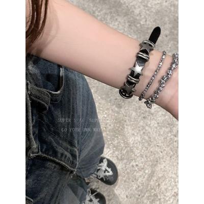 Handsome Dark Punk XINGX Y2g Five-Pointed Star Leather Bracelet Ins Sweet Cool Fashion Sexy Stone Yabi Accessories