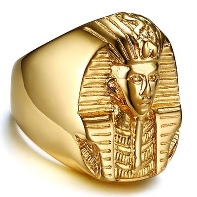 Stainless Steel Gothic Ancient Egypt Egyptian Pharaoh Statue Ring For Men Punk Rock Cool Biker Rings