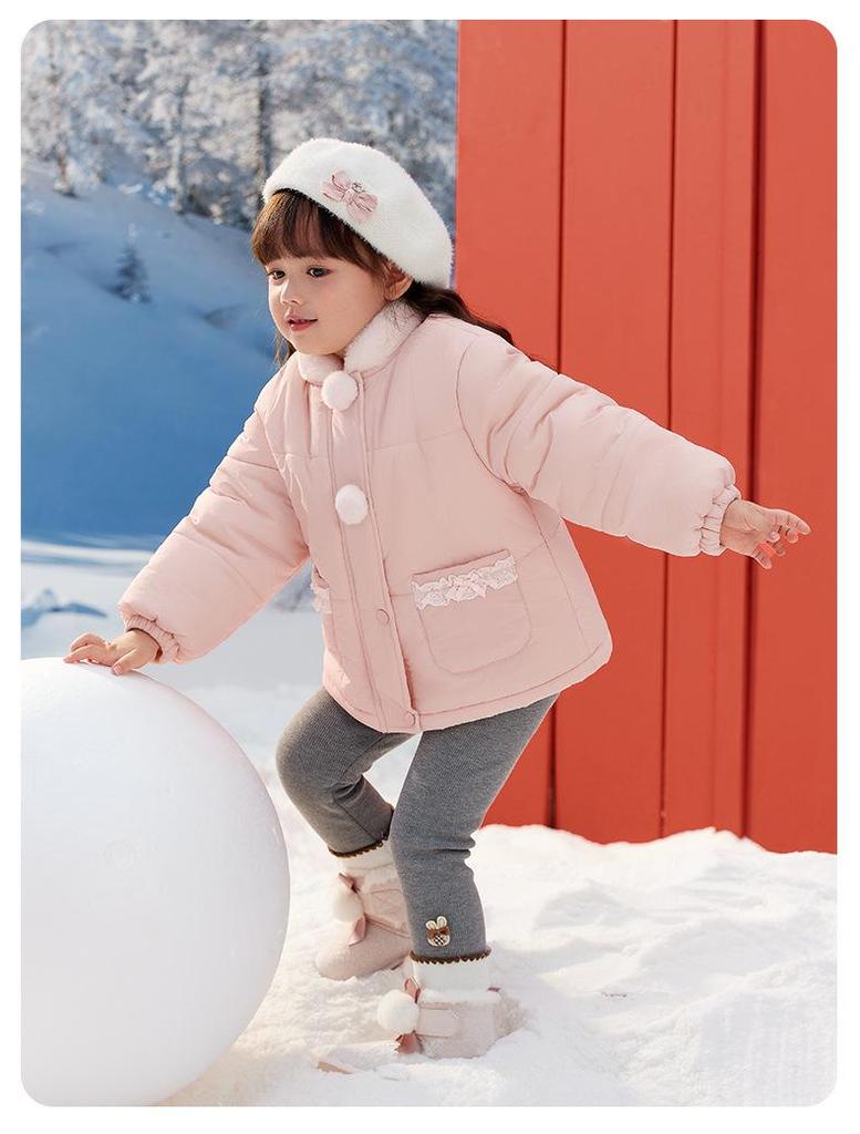 Girls' Winter Cotton Jacket: Plush-Padded Coat for Stylish 3-Year-Olds