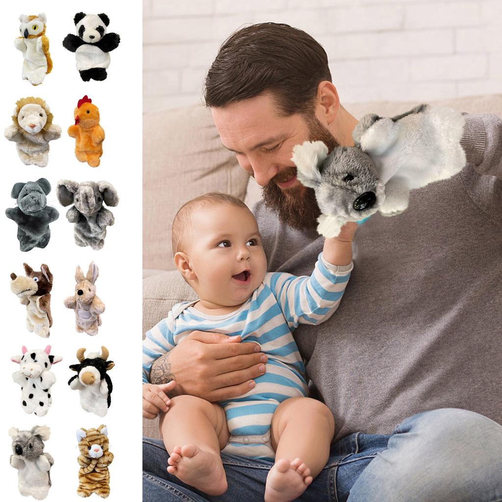 Multiple Animal Hand Puppet Toys, Large Single Plush Gloves, 9.8 Inches, Kindergarten Early Education Supplies, Cats, Cows, Lions,1pc,
