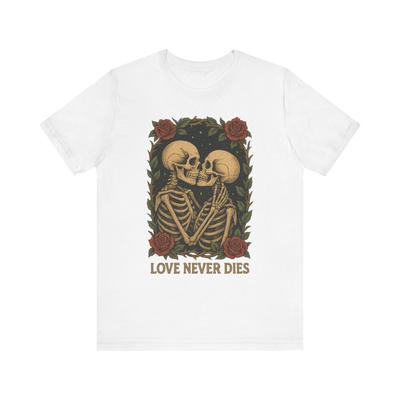 Liebe Stirbt Nie Skelett Paare Romantik T-Shirt Unisex Komfort Shirt Gothic Emo
