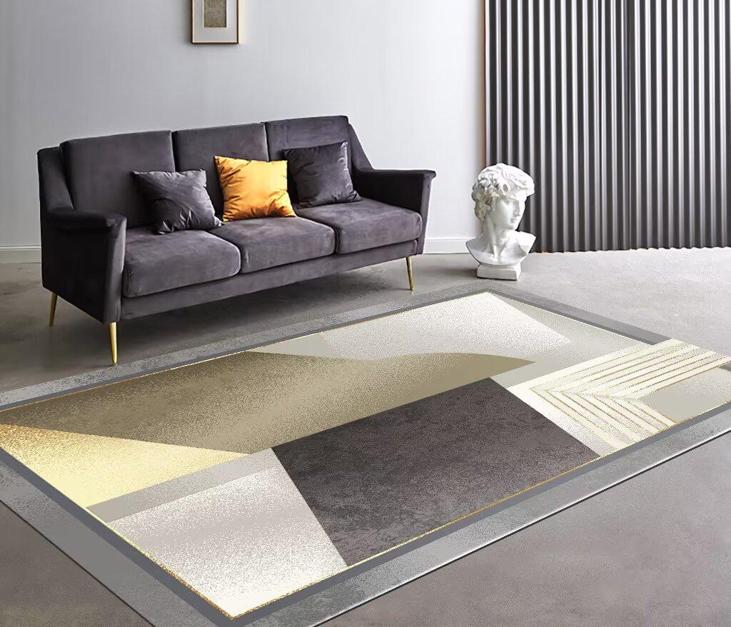 

Golden Flowing Light Decor Living Room Carpet Large Soft Washable Home Modern Luxury Antiskid Floor Mat Bedside Bedroom Rug 60x90cm