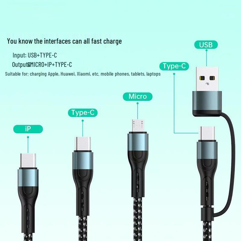100W Fast Charging 3-in-1 Data Cable for Apple, Type-C, and Huawei Devices