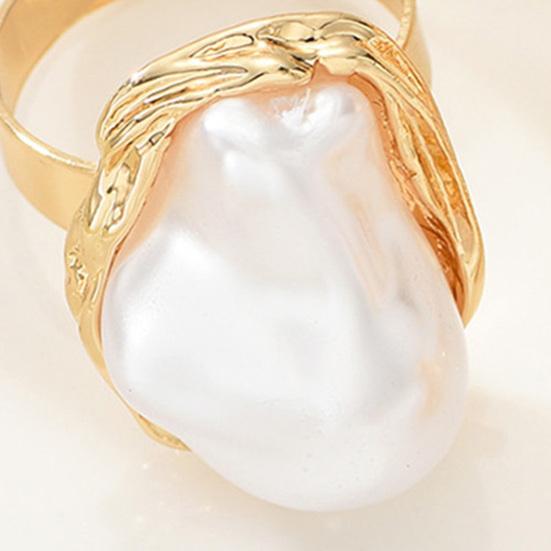 3Pcs Baroque Faux Pearl Ring Vintage Adjustable Opening Alloy Ring Women Golden Finger Ring Fashion Jewelry Accessories