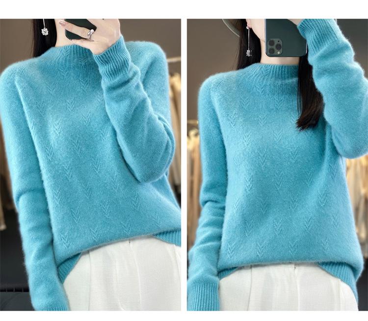 Autumn/Winter Thick Wool Pullover: Half-High Neck, 7-Gauge, Long Sleeve Knit Base Layer Sweater.
