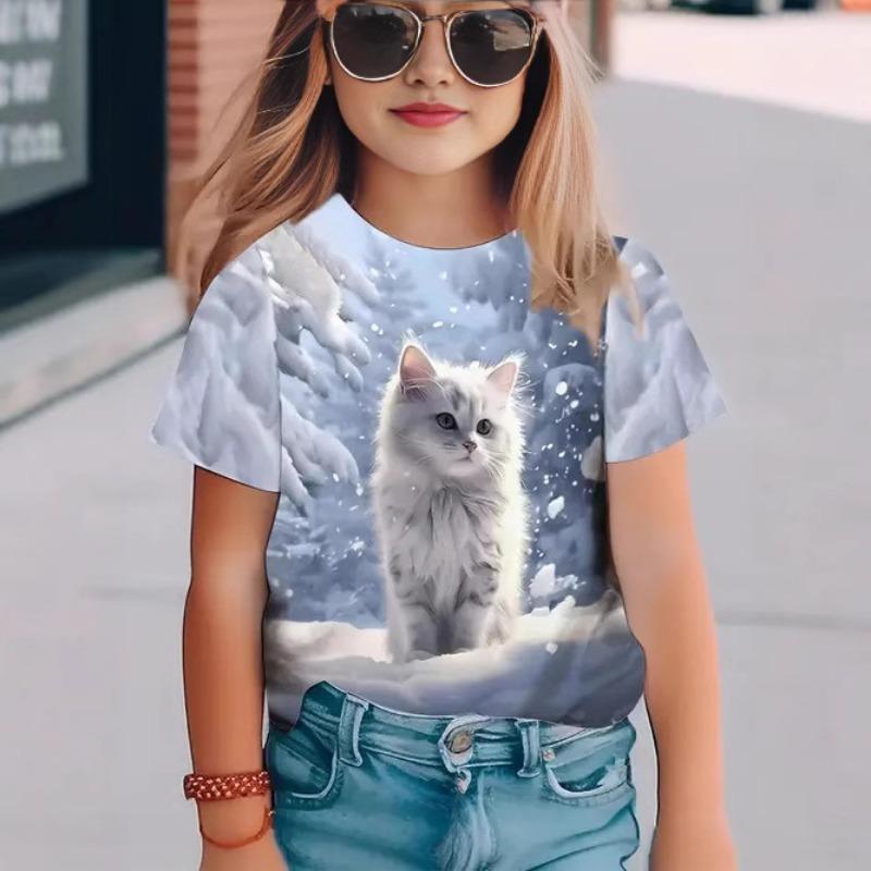 Girls 2026 new European and American cross-border casual fashion cute animal pattern children's women's short-sleeved T-shirt
