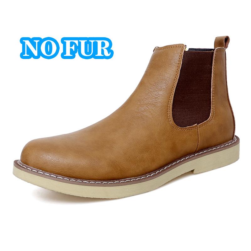 Warmes Plüschfell Winter Herren Chelsea Boots Neue Mode Bequeme Mann Stiefeletten Echtes Leder Gummiband Business Casual Schuhe