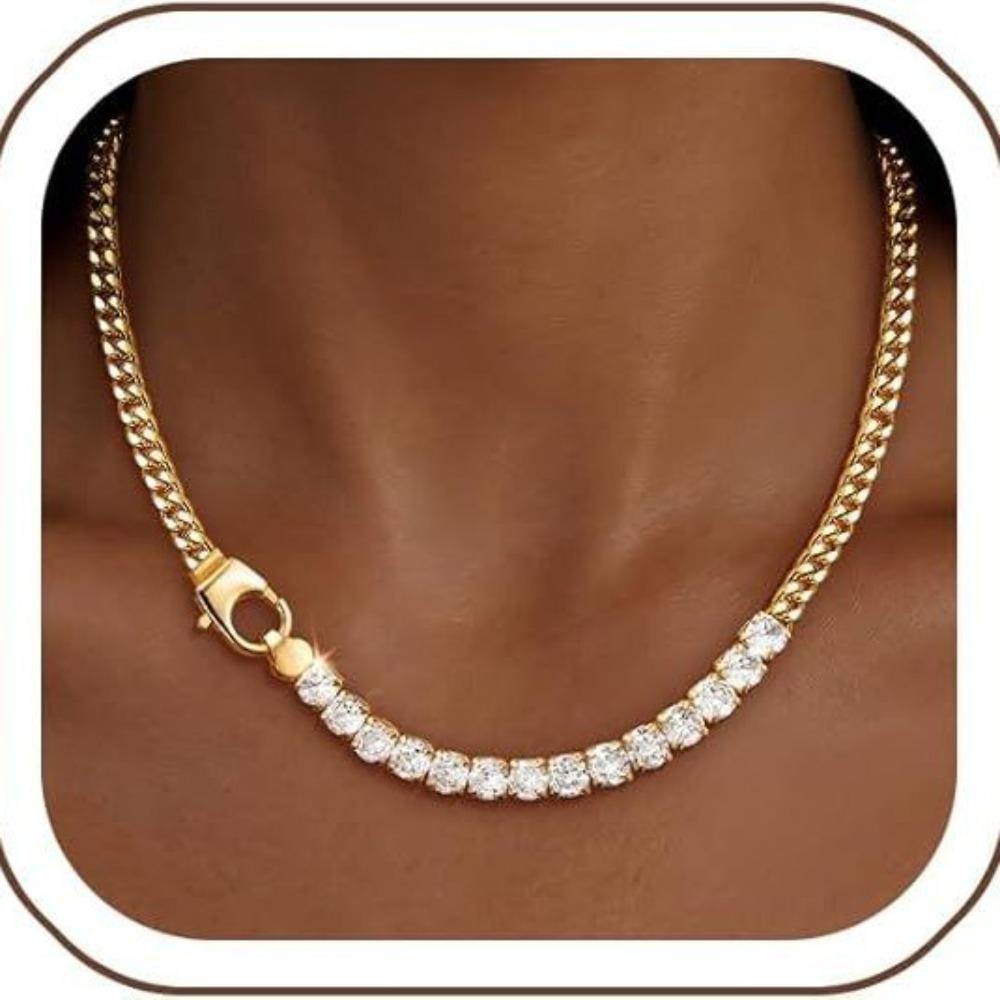Shangxin Titanium Steel Cuban Chain Splicing Zircon Tennis Chain Light Luxury Personality Men's and Women's Collarbone Necklace