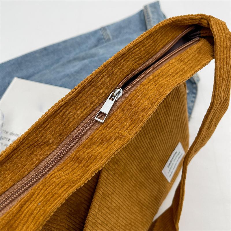 Corduroy Women's Solid Color Top Handle Shoulder Bag Women Trend Aesthetic Luxury Large Capacity Shopper Crossbody Bag CLE