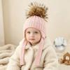 Conjunto de Inverno Quente de Tricô para Crianças Chapéu com PomPom Cachecol Luvas Conjunto de 3 Peças Ou Gorro Individual Proteção Auricular à Prova de Vento Para Meninos Meninas Clima Frio Ao Ar Livre