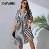 Vestido Elegante de Rayas de Moda de Talla Grande para Verano y Primavera