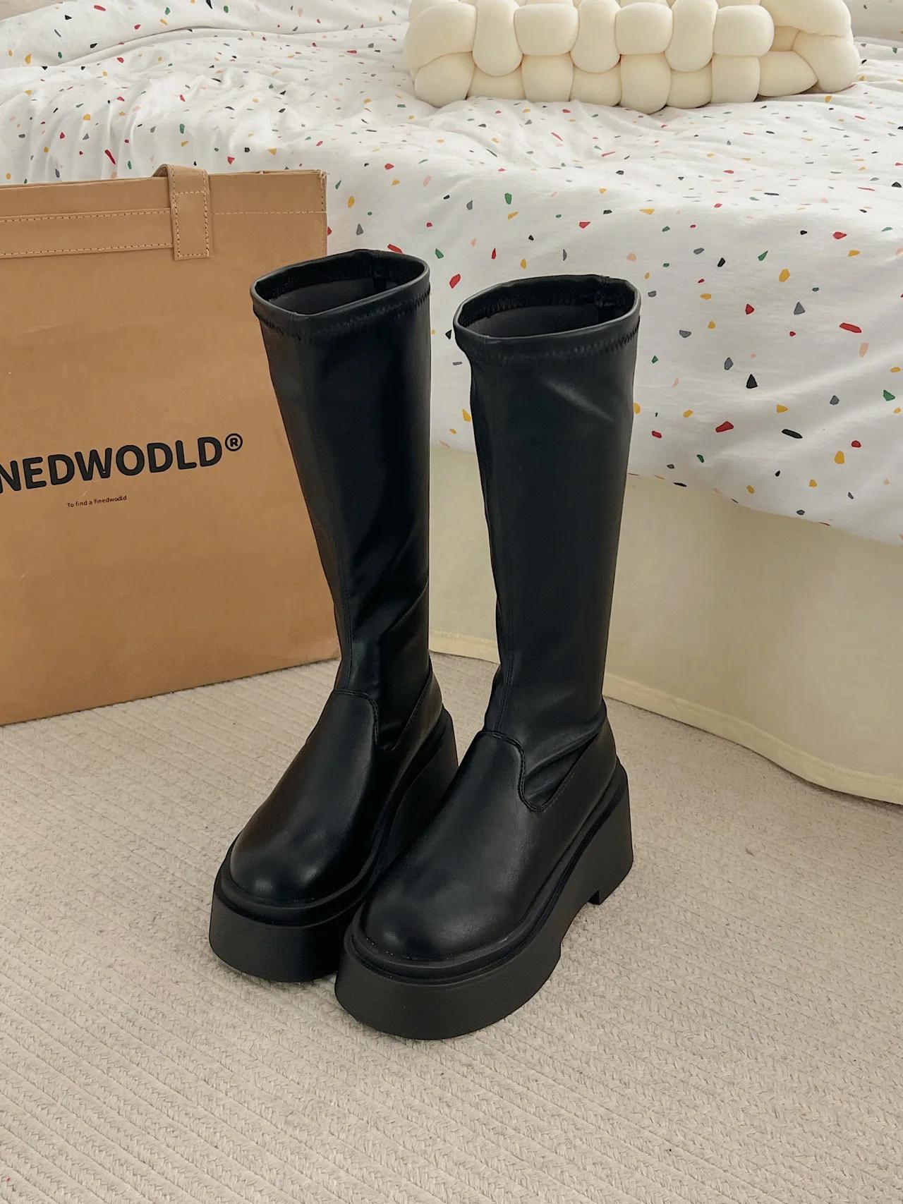 

Chunky Women Knee High Boots Fashion Slip On Knight Long Booties Platform Flats Autumn Winter Shoes 2026 35