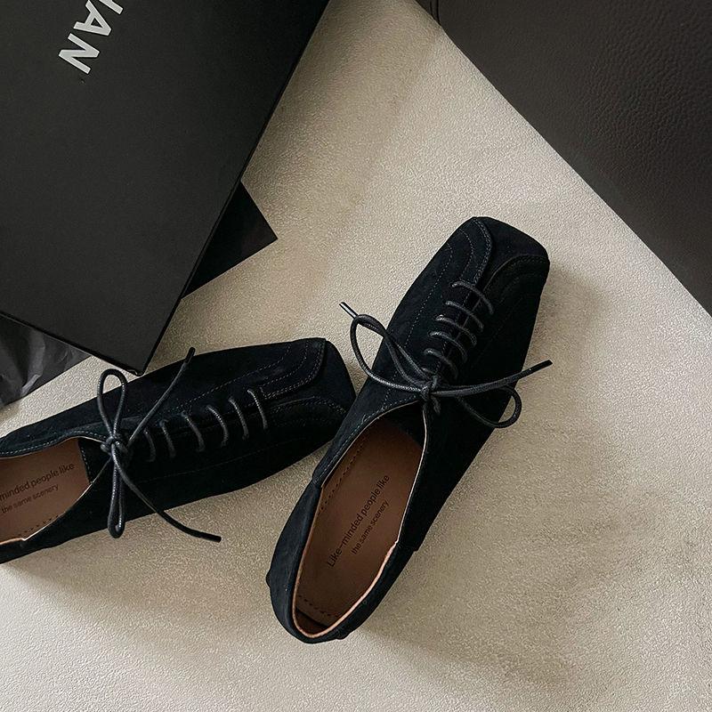 Fashion 2025 NEW Spring Women Pumps Kid Suede Women Shoes Square Toe Chunk Heel Handmade Genuine Leather Ladies Shoes Mules